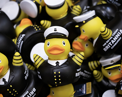 Novelty Britannia Admiral rubber ducks.