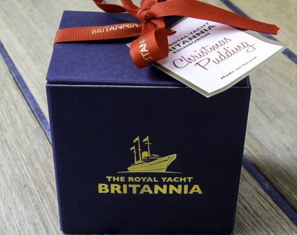 A gift-boxed Britannia Christmas pudding.